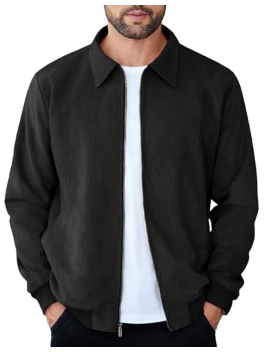 Mens Faux Suede Bomber Jacket Lightweight Zip Casual